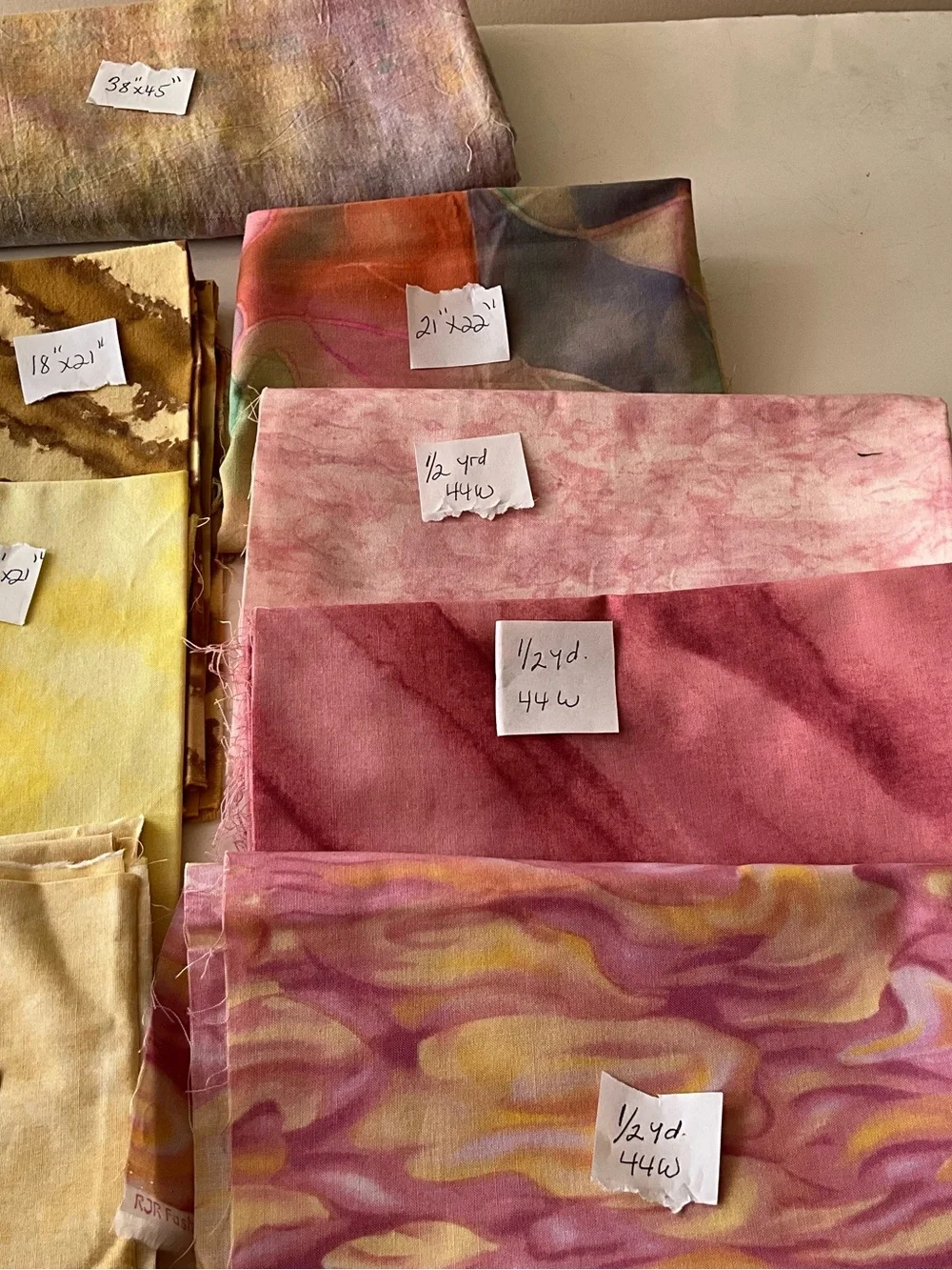 Quilting Sewing Crafts Fabric Lot Tie Dye Colorful Cotton Pink Yellow Brown
